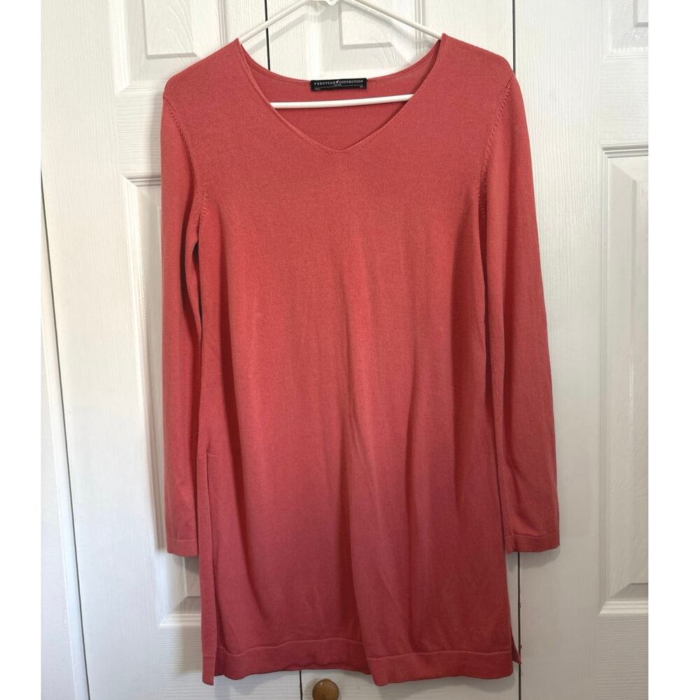Peruvian Connection Dusty Rose Pima Cotton Modal Knit V-Neck Tunic, XS